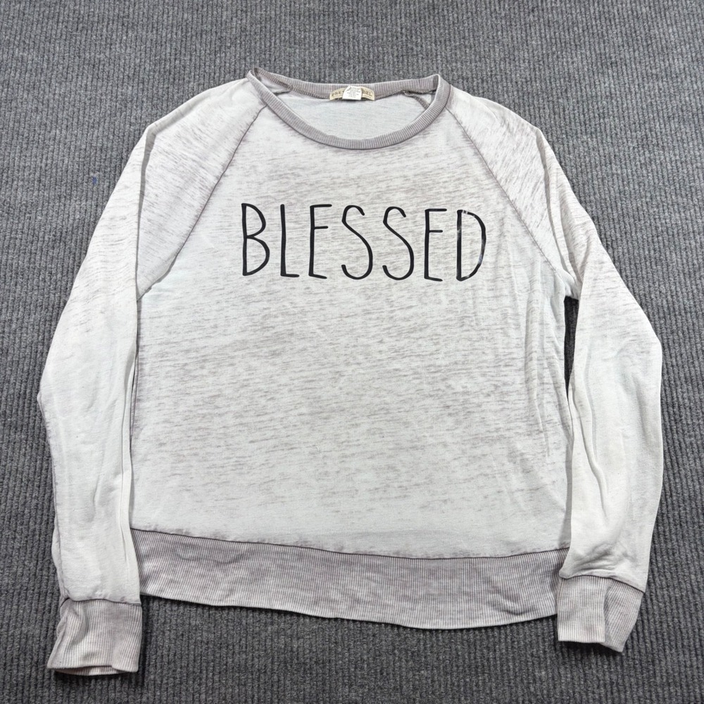 Pretty Rebel Sweatshirt Womens L Blessed Graphic Gray Raglan Long Sleeve